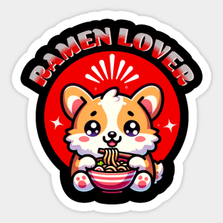 Kawaii Corgi Eating  Ramen Sticker